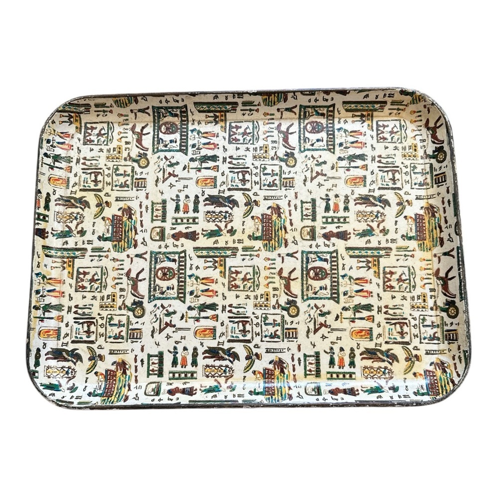 Vintage Alfred Knobler Medium 14"x10.5" Trinket Serving Tray Egypt Hieroglyph